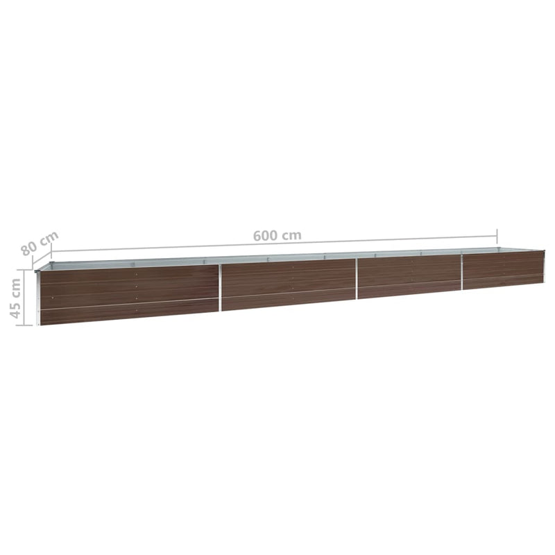 vidaXL barna horganyzott acél kerti magaságyás 600 x 80 x 45 cm