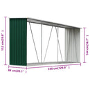 vidaXL zöld horganyzott acél kerti tűzifatároló 330 x 84 x 152 cm