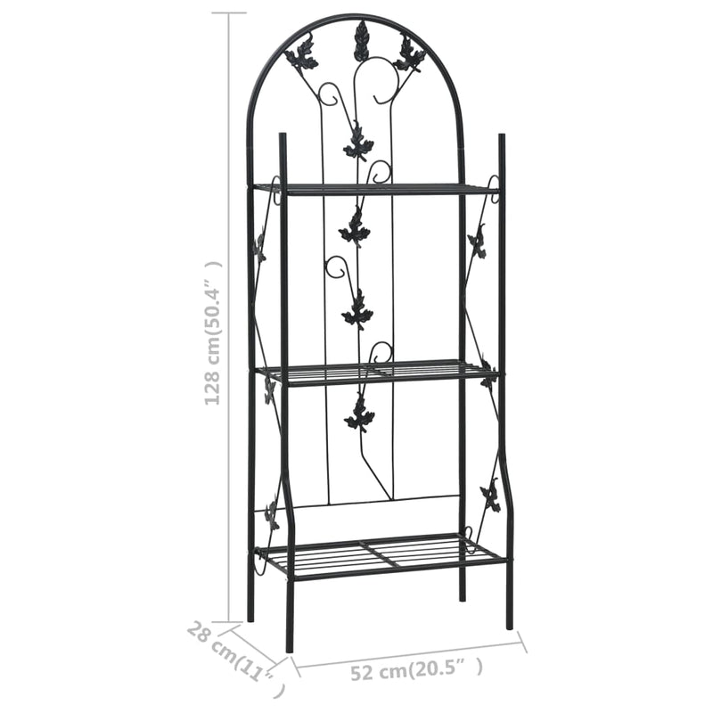 vidaXL háromszintes fekete vas virágtartó állvány 52 x 28 x 128 cm