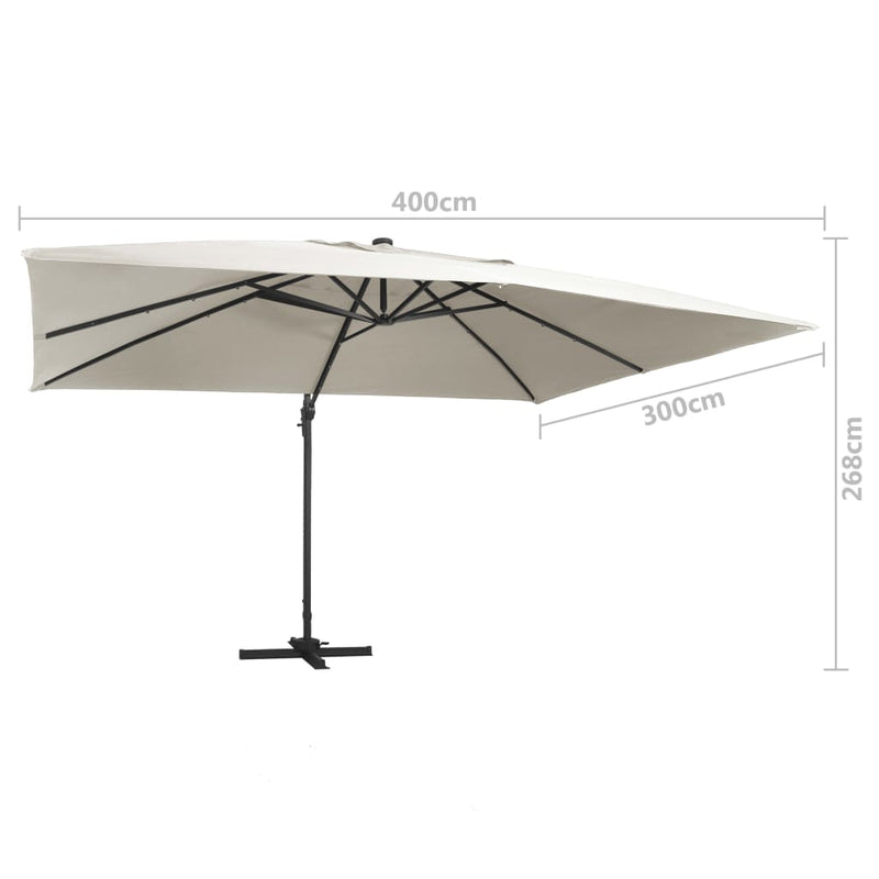 vidaXL homokszínű konzolos napernyő LED-del/alumínium rúddal 400x300cm
