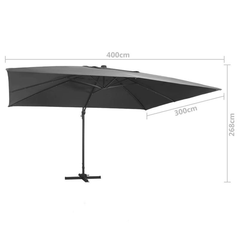 vidaXL antracit konzolos napernyő LED-del/alumínium rúddal 400x300 cm