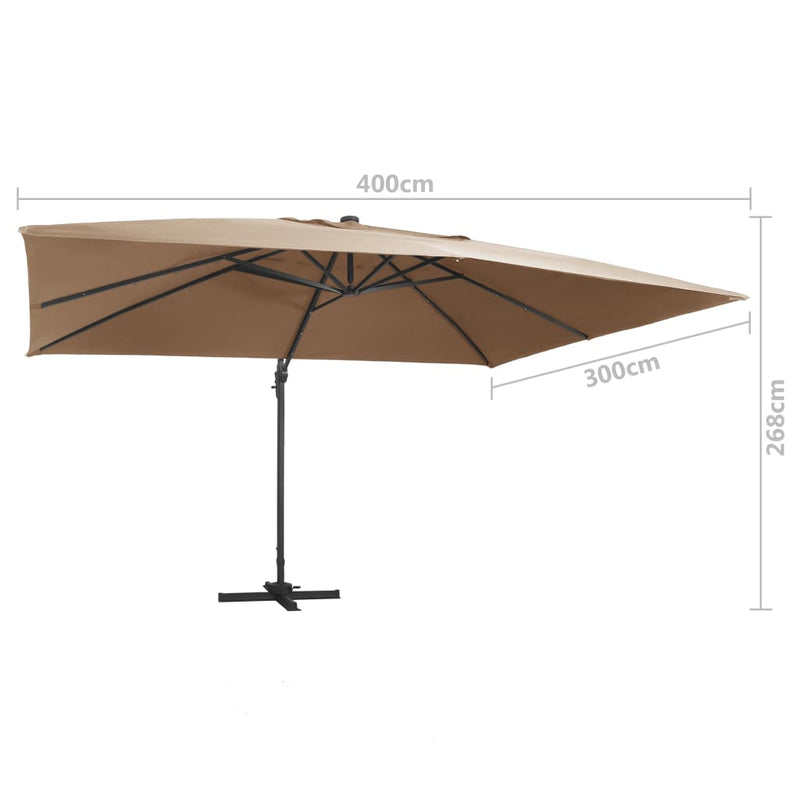 vidaXL tópszínű konzolos napernyő LED-del/alumínium rúddal 400x300 cm