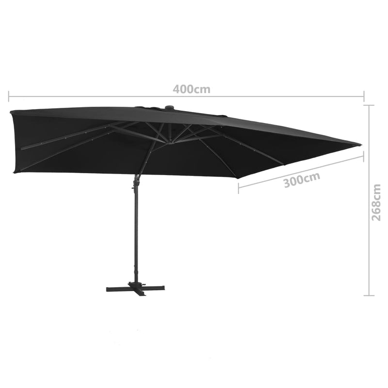 vidaXL fekete konzolos napernyő LED-del/alumínium rúddal 400 x 300 cm