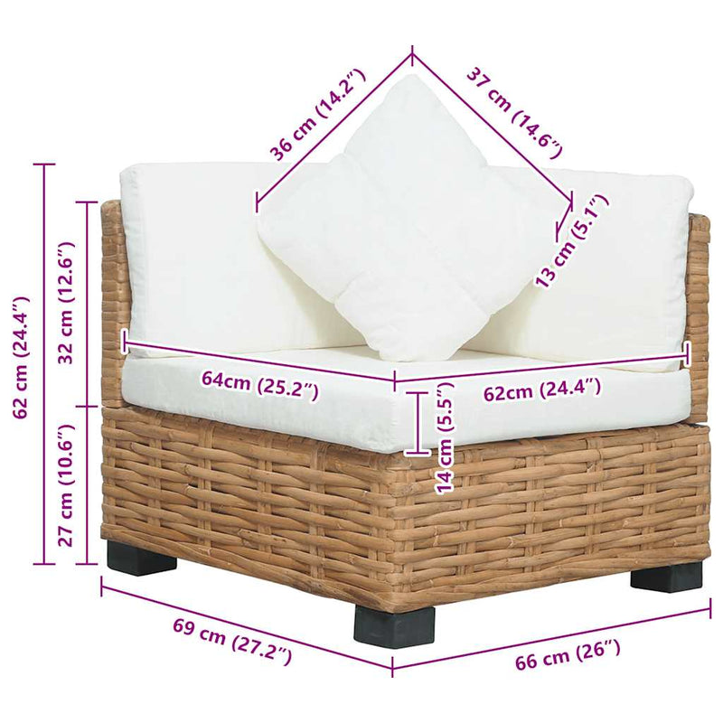vidaXL természetes rattan sarokkanapé párnával