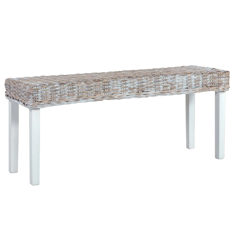 vidaXL fehér természetes kubu rattan és tömör mahagóni fa pad 110 cm