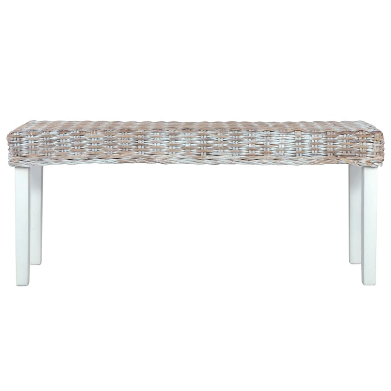 vidaXL fehér természetes kubu rattan és tömör mahagóni fa pad 110 cm