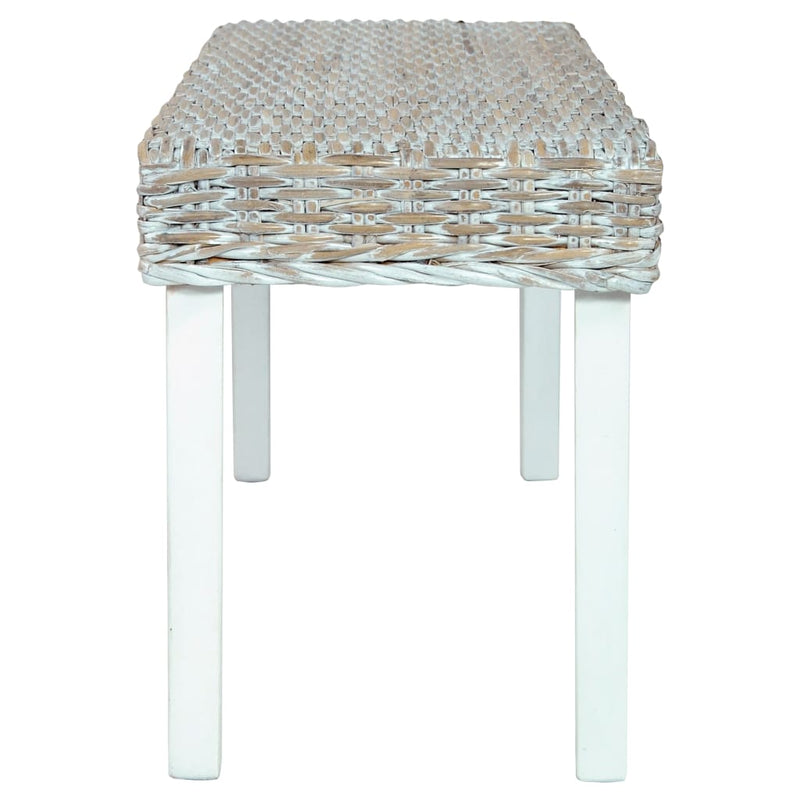 vidaXL fehér természetes kubu rattan és tömör mahagóni fa pad 110 cm