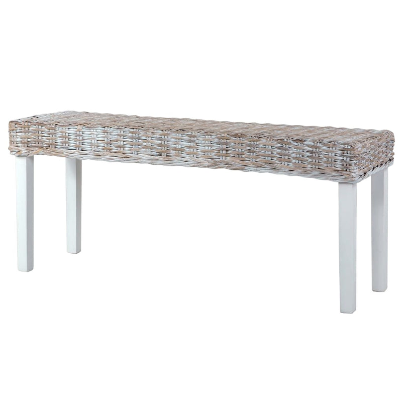 vidaXL fehér természetes kubu rattan és tömör mahagóni fa pad 110 cm