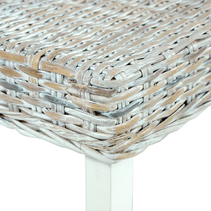 vidaXL fehér természetes kubu rattan és tömör mahagóni fa pad 110 cm