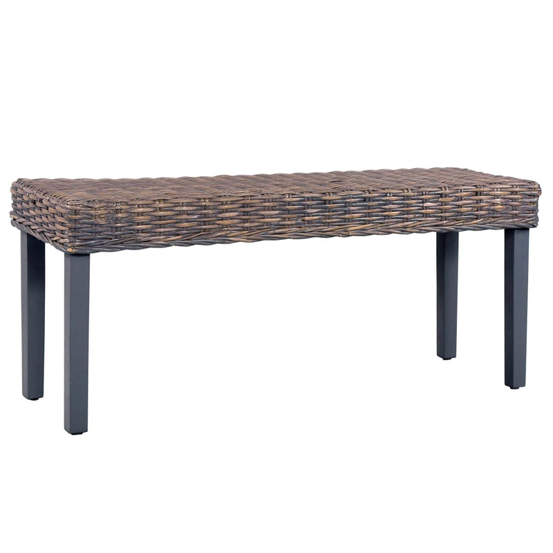 vidaXL szürke természetes kubu rattan és tömör mahagóni fa pad 110 cm