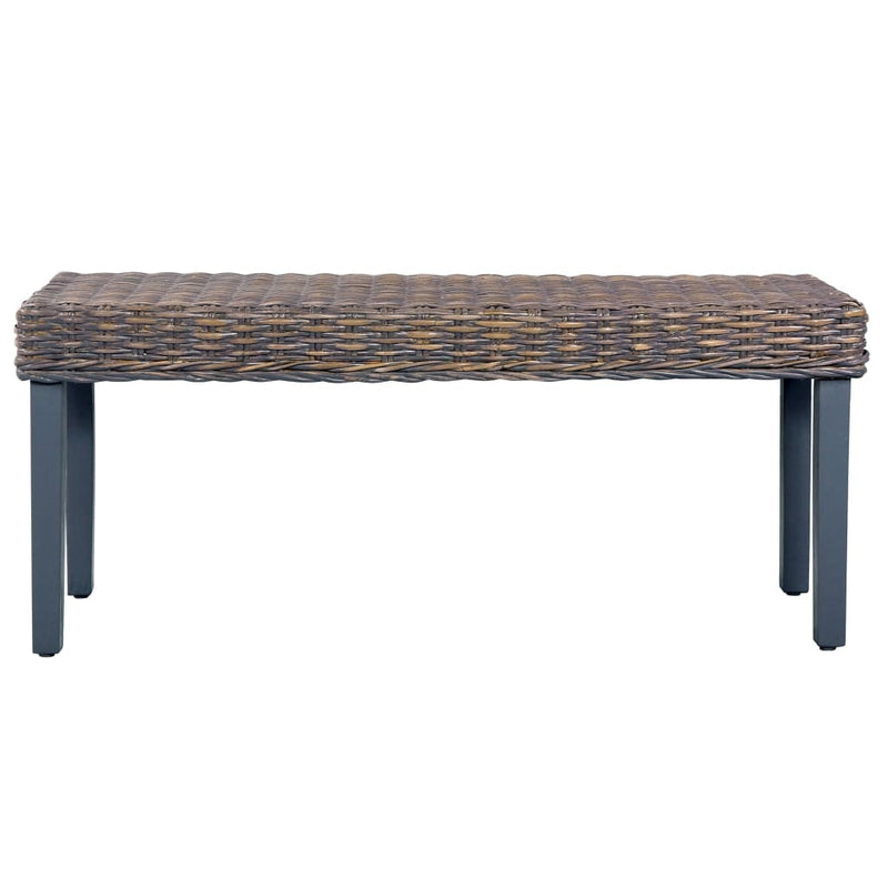 vidaXL szürke természetes kubu rattan és tömör mahagóni fa pad 110 cm