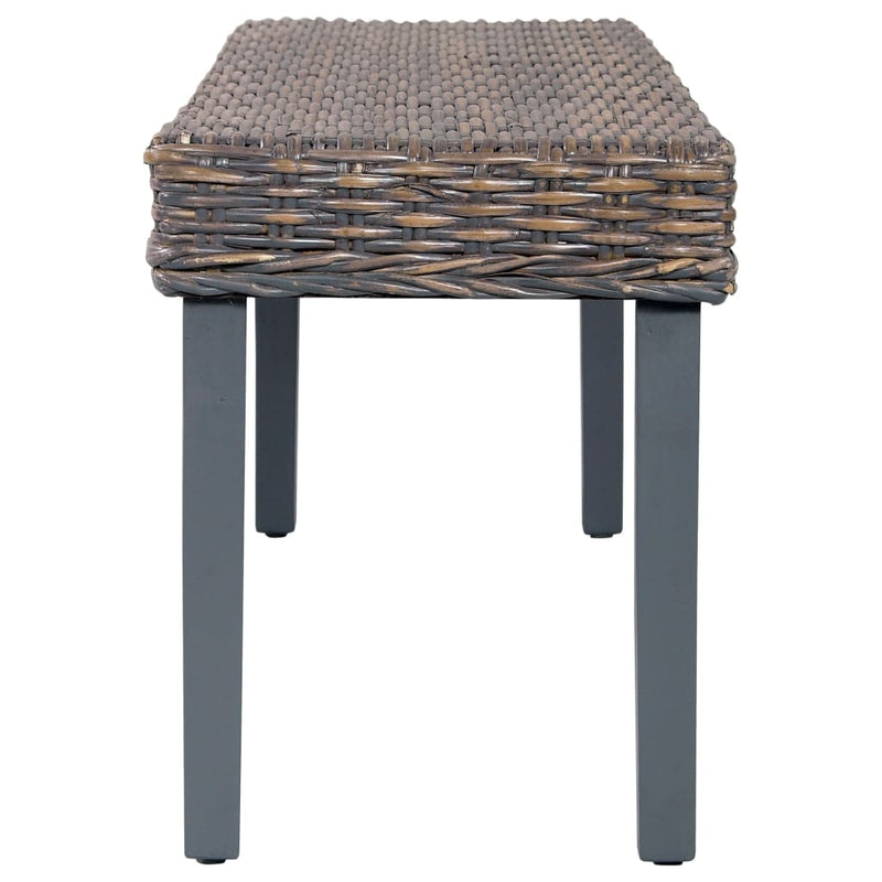 vidaXL szürke természetes kubu rattan és tömör mahagóni fa pad 110 cm