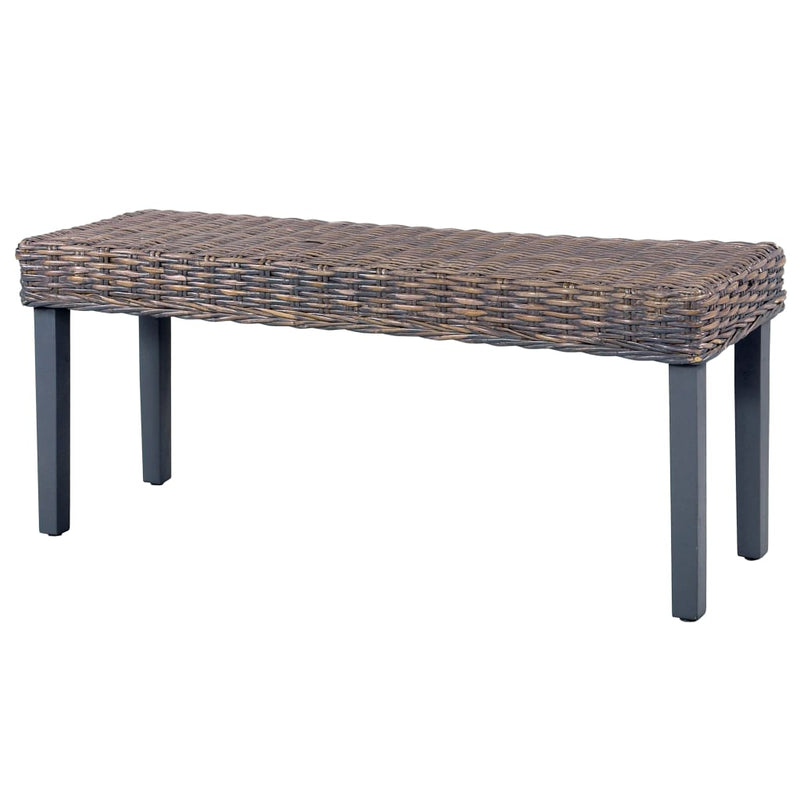 vidaXL szürke természetes kubu rattan és tömör mahagóni fa pad 110 cm