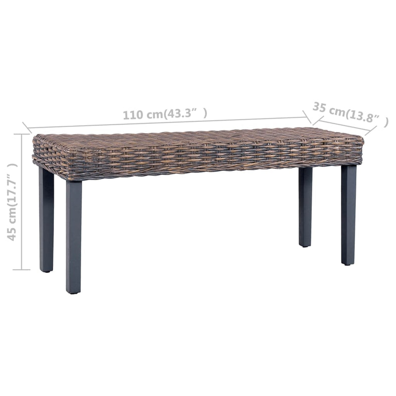 vidaXL szürke természetes kubu rattan és tömör mahagóni fa pad 110 cm