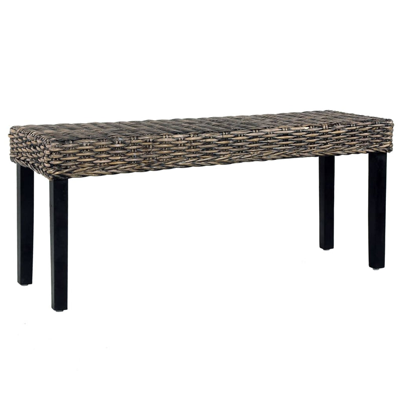 vidaXL fekete természetes kubu rattan és tömör mahagóni fa pad 110 cm