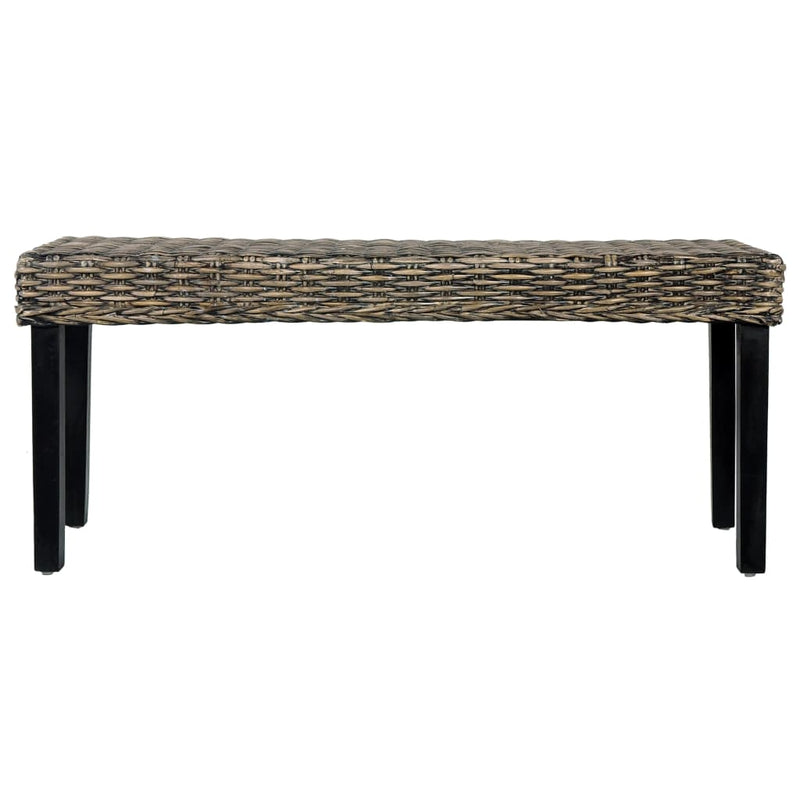 vidaXL fekete természetes kubu rattan és tömör mahagóni fa pad 110 cm
