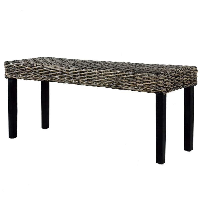 vidaXL fekete természetes kubu rattan és tömör mahagóni fa pad 110 cm