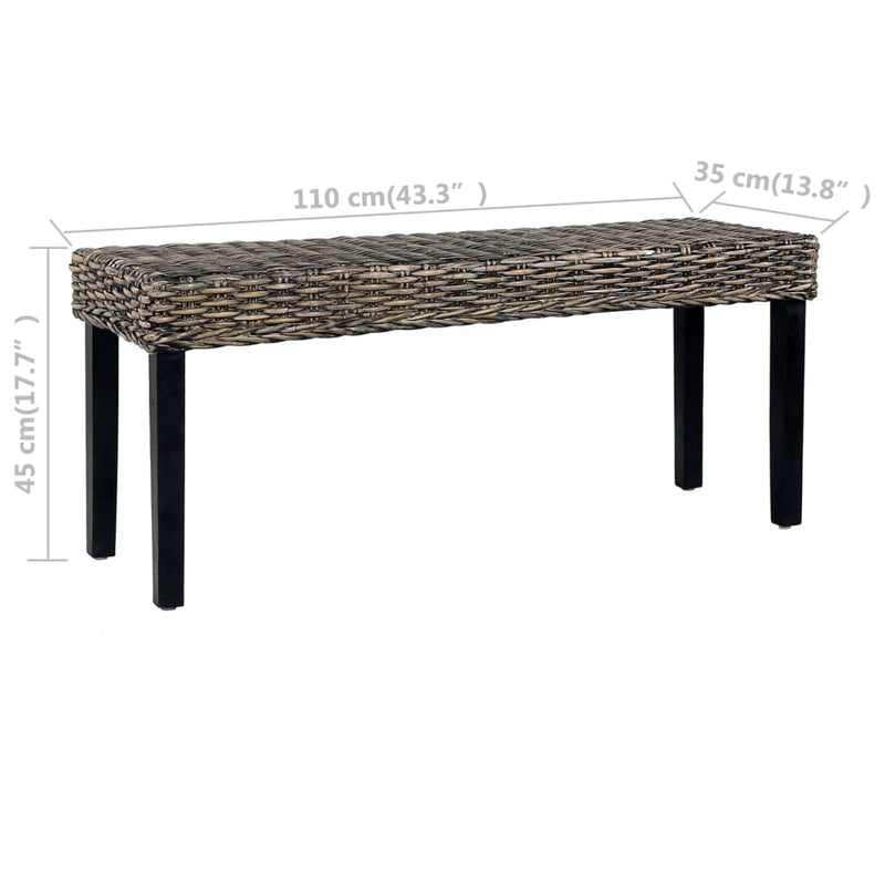 vidaXL fekete természetes kubu rattan és tömör mahagóni fa pad 110 cm
