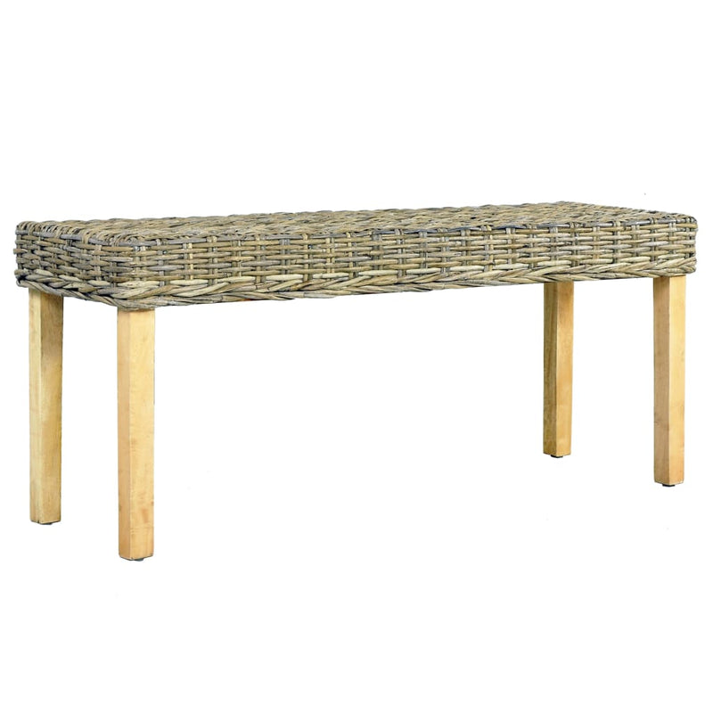 vidaXL természetes kubu rattan és tömör mahagóni fa pad 110 cm