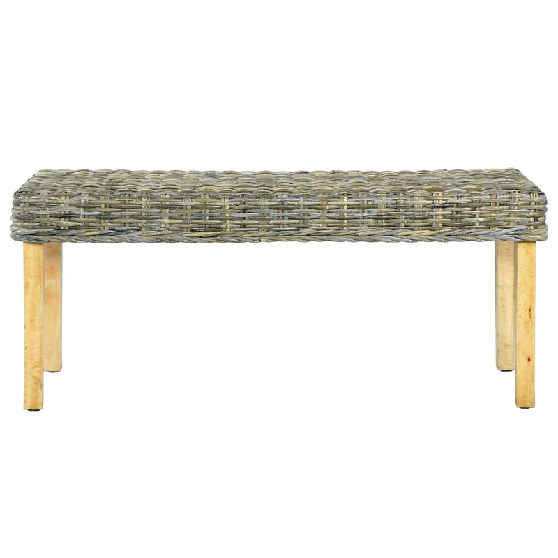 vidaXL természetes kubu rattan és tömör mahagóni fa pad 110 cm