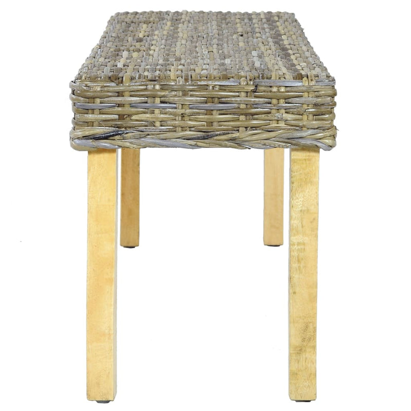 vidaXL természetes kubu rattan és tömör mahagóni fa pad 110 cm