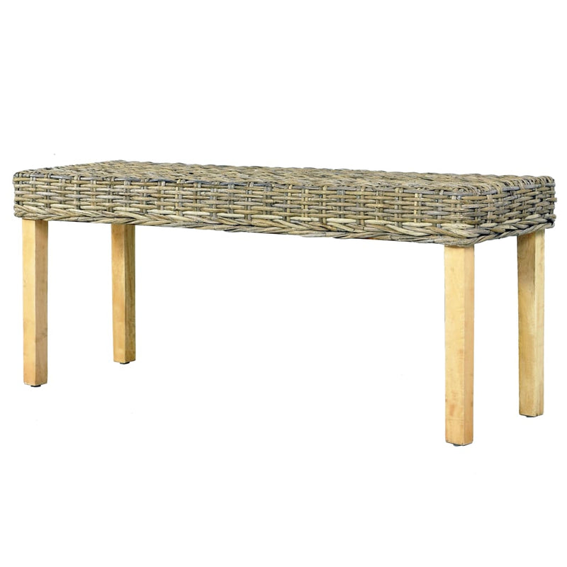 vidaXL természetes kubu rattan és tömör mahagóni fa pad 110 cm