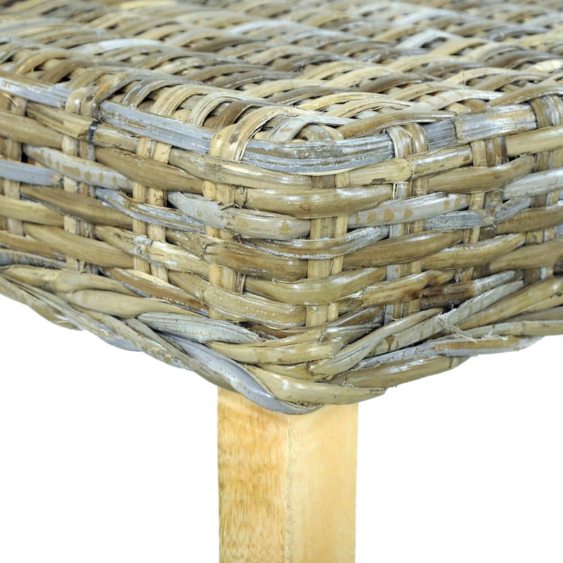 vidaXL természetes kubu rattan és tömör mahagóni fa pad 110 cm