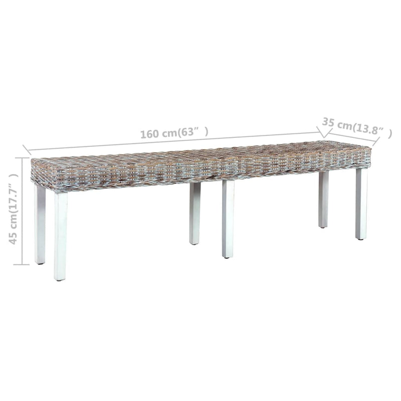 vidaXL fehér természetes kubu rattan és tömör mangófa pad 160 cm