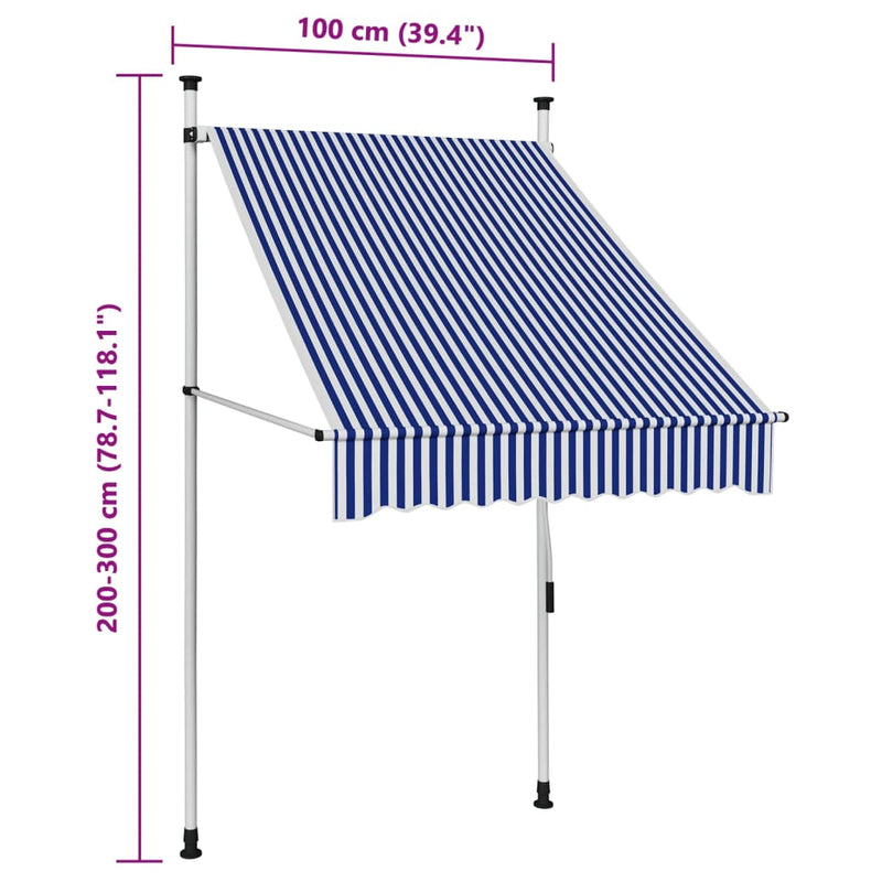 vidaXL kék-fehér csíkos kézzel feltekerhető napellenző 100 cm