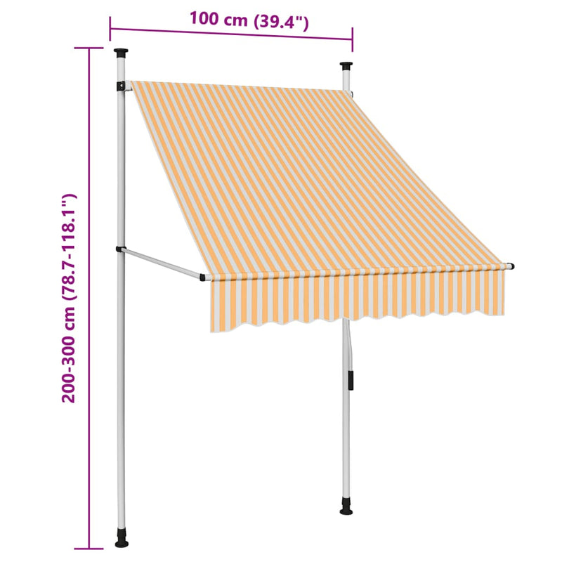 vidaXL narancssárga-fehér csíkos kézzel feltekerhető napellenző 100 cm