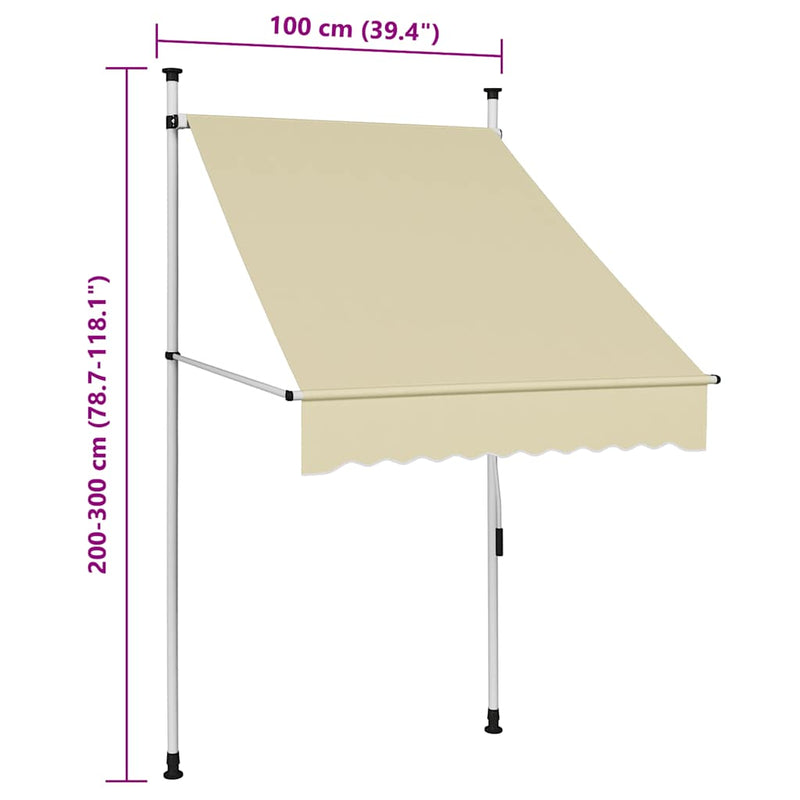 vidaXL krémszínű kézzel feltekerhető napellenző 100 cm