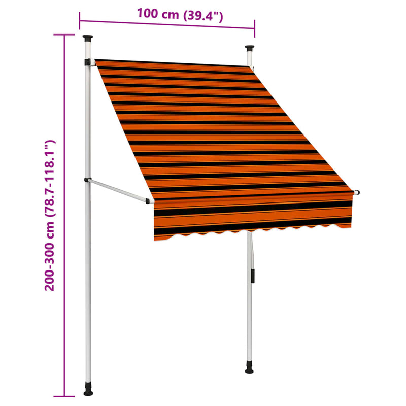 vidaXL narancssárga és barna kézzel feltekerhető napellenző 100 cm