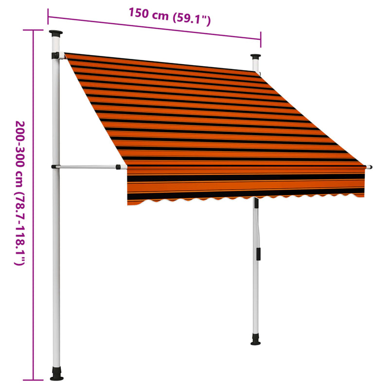 vidaXL narancssárga és barna kézzel feltekerhető napellenző 150 cm