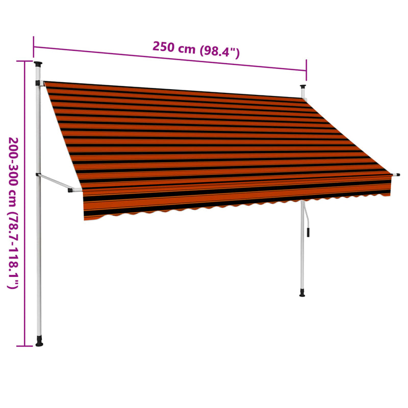 vidaXL narancssárga és barna kézzel feltekerhető napellenző 250 cm