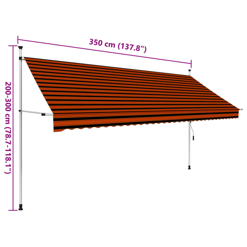 vidaXL narancssárga és barna kézzel feltekerhető napellenző 350 cm