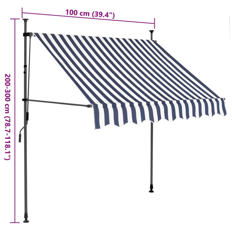 vidaXL kék és fehér kézzel feltekerhető LED-es napellenző 100 cm