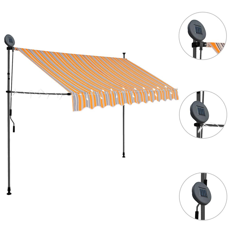 vidaXL sárga és kék kézzel kihúzható LED-es napellenző 250 cm