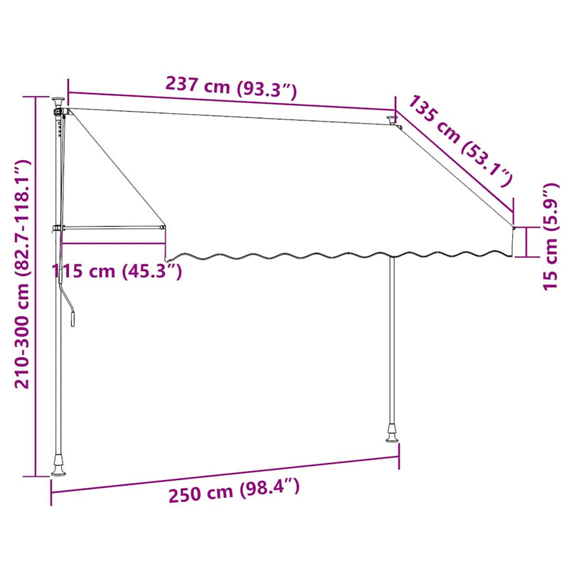 vidaXL sárga és kék kézzel kihúzható LED-es napellenző 250 cm