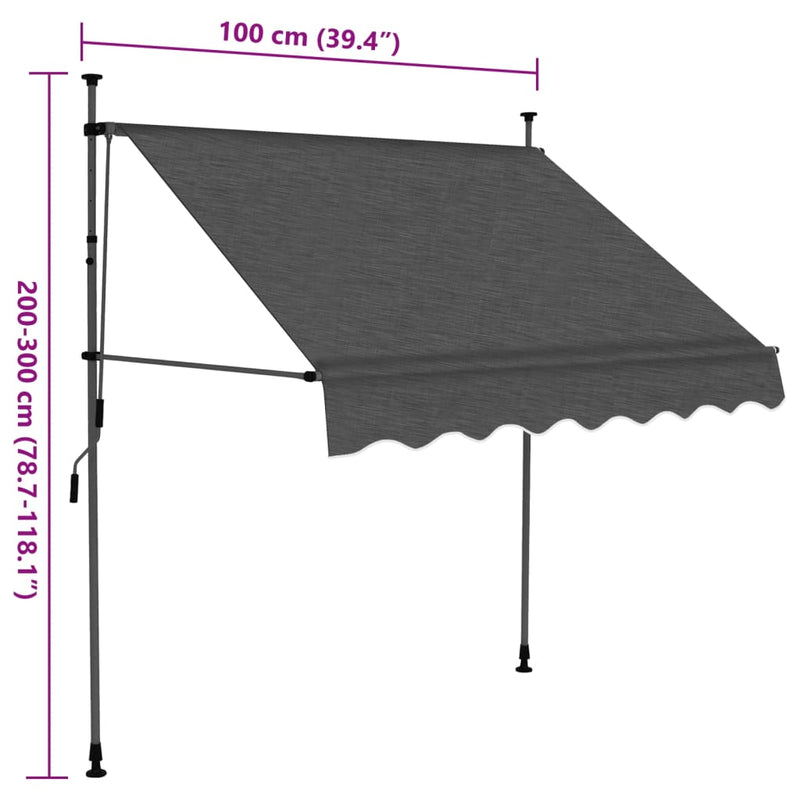 vidaXL antracitszürke kézzel feltekerhető LED-es napellenző 100 cm