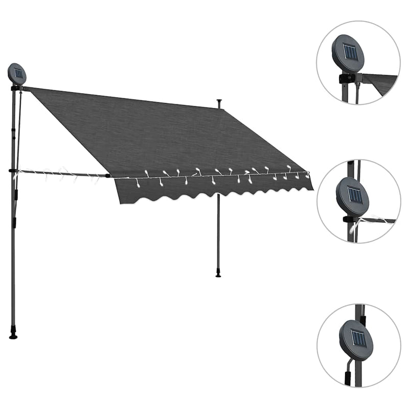 vidaXL antracitszürke kézzel kihúzható LED-es napellenző 250 cm