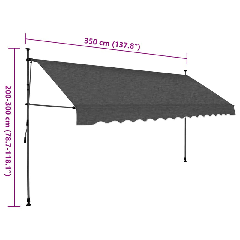 vidaXL antracitszürke kézzel kihúzható LED-es napellenző 350 cm