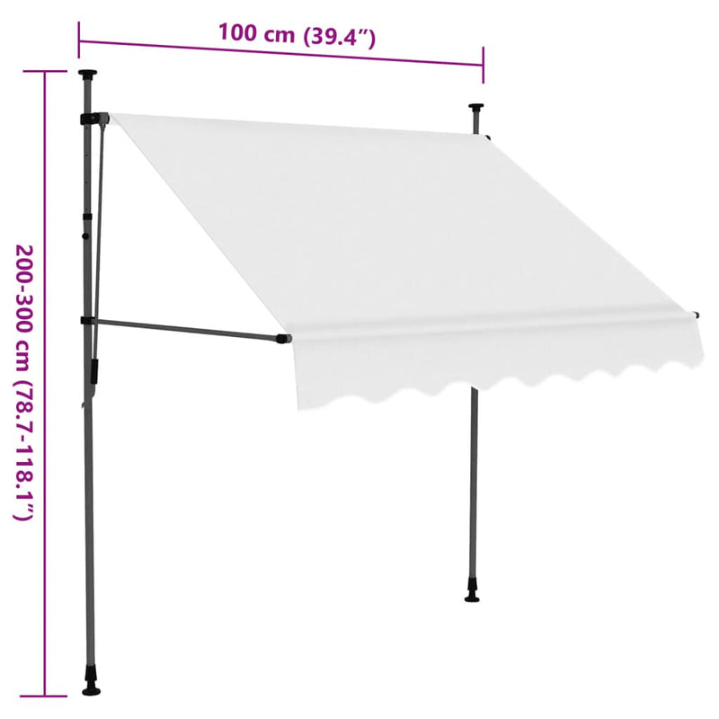 vidaXL krémszínű kézzel kihúzható LED-es napellenző 100 cm