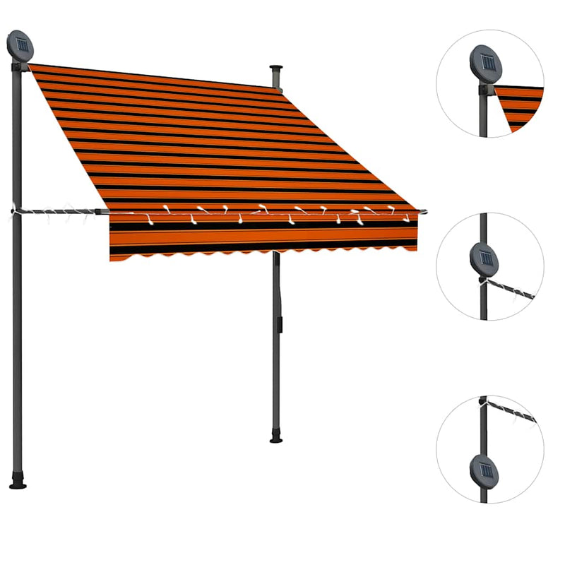 vidaXL narancssárga-barna kézzel feltekerhető LED-es napellenző 150 cm