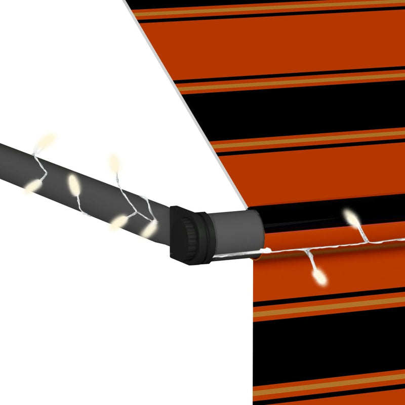 vidaXL narancssárga-barna kézzel feltekerhető LED-es napellenző 150 cm