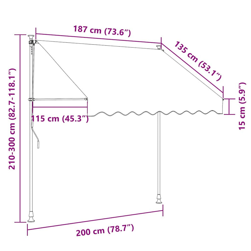 vidaXL narancssárga-barna kézzel feltekerhető LED-es napellenző 200 cm