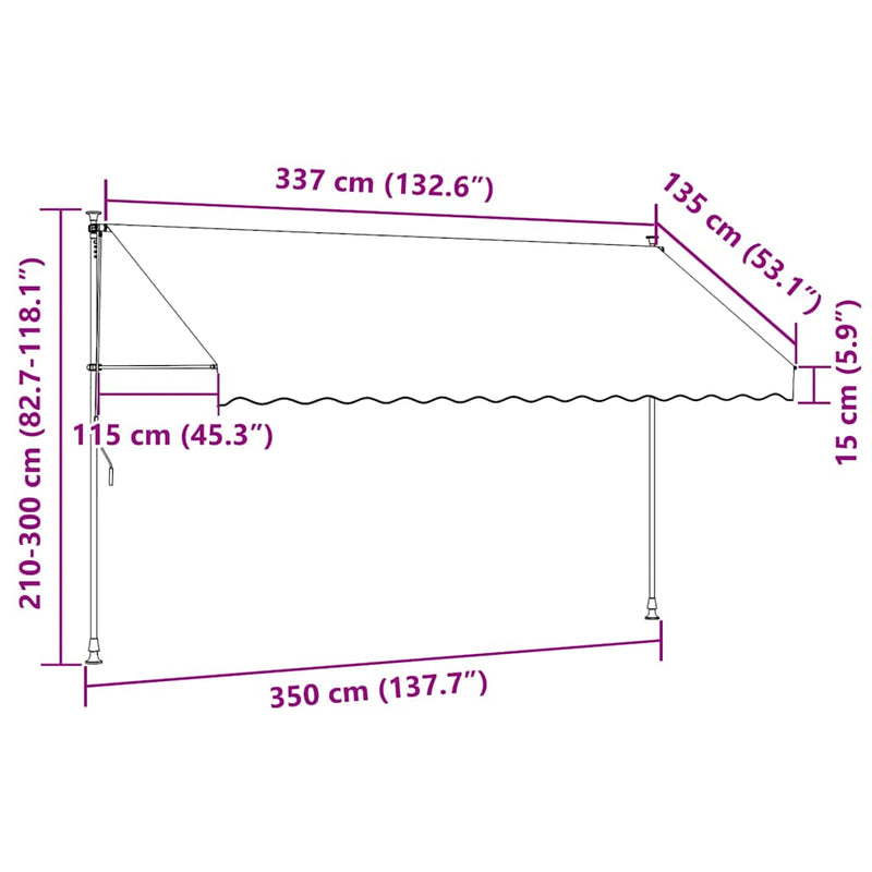 vidaXL narancssárga-barna kézzel feltekerhető LED-es napellenző 350 cm