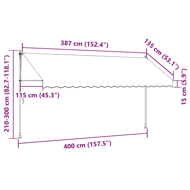 vidaXL narancssárga-barna kézzel feltekerhető LED-es napellenző 400 cm