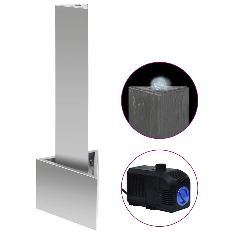 vidaXL ezüstszínű rozsdamentes acél kerti szökőkút 37,7x32,6x110 cm