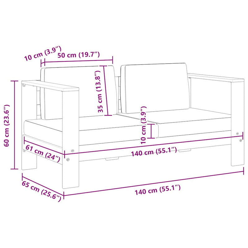 vidaXL szürke tömör akácfa kerti kanapépad párnákkal 140 cm