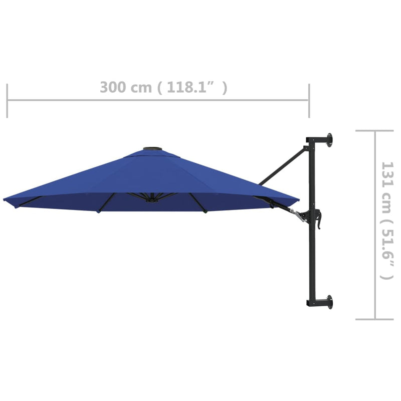 vidaXL kék falra szerelhető napernyő fémrúddal 300 cm